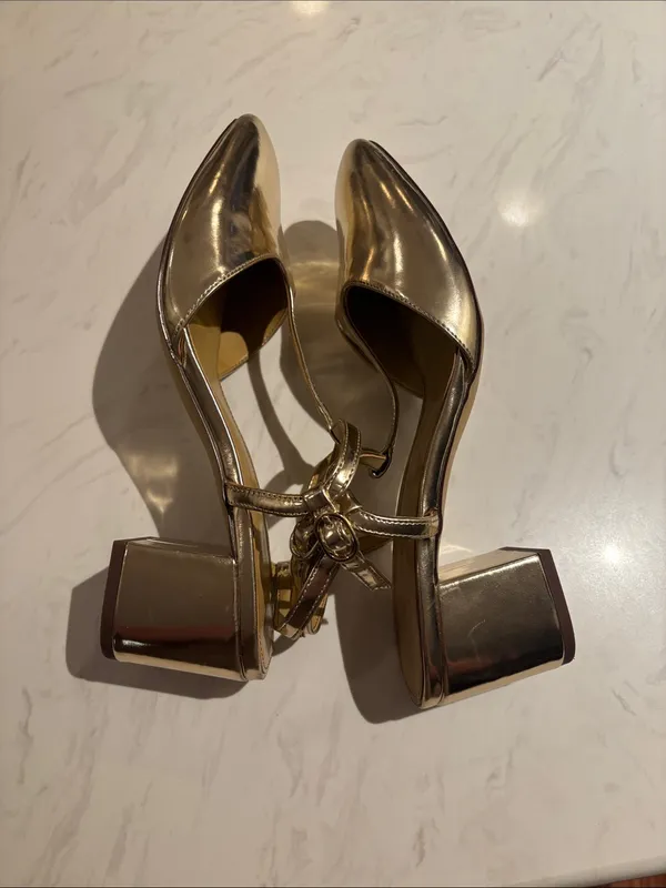 J. Crew Gold Metallic T-Strap Women’s Heels - Image 7