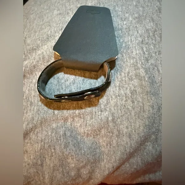Black Leather Bracelet with Silver Clasp - Image 2