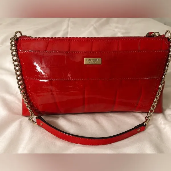 Kate Spade Knightsbridge Red Croc Patent Leather Bow Chain Shoulder Clutch - Image 17
