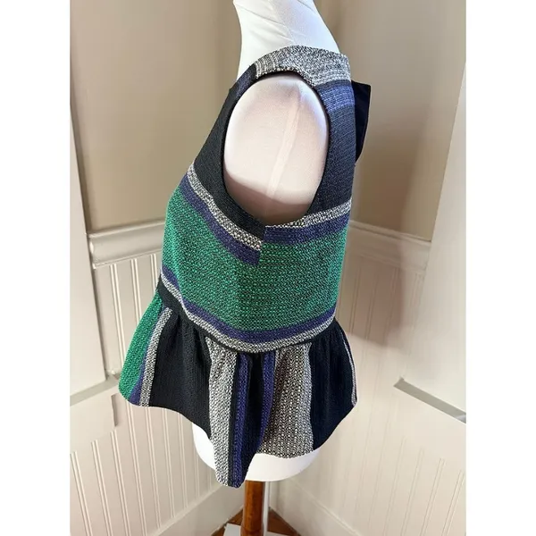 Corey Lynn Calter Anthropologie Woven Striped Peplum Sleeveless Blouse Green S - Image 9