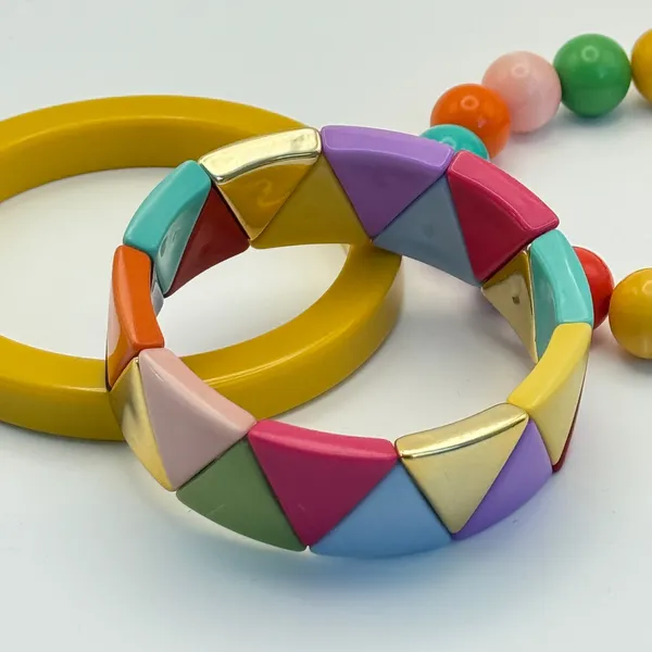 Colorful Stackable Beaded & Triangle‎ Bangle Bracelet Set Funky Women's Jewelry Yellow - Image 5