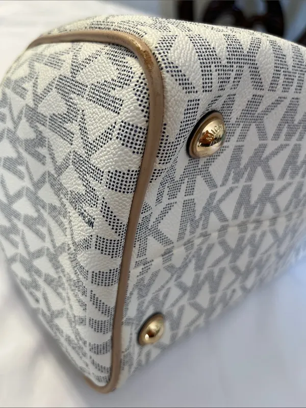 Michael Kors White & Beige Logo Satchel with Gold Hardware - Image 11