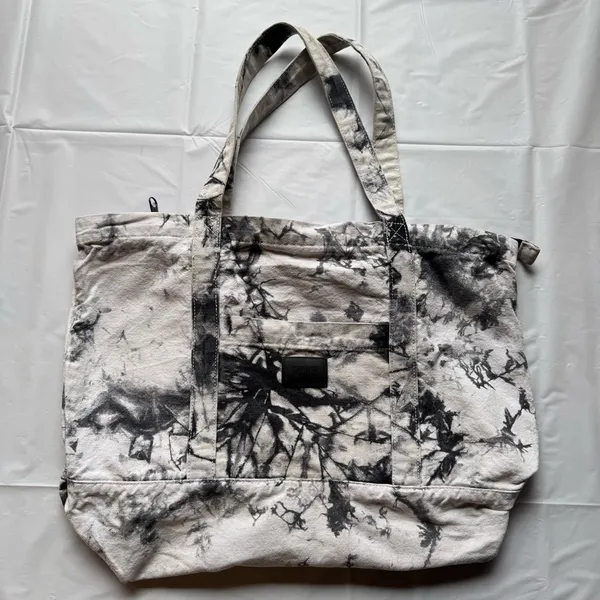 PINK Victoria’s Secret Black and Gray Acid Tie Dye Zip Top Canvas Tote - Image 2