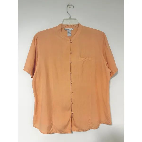 Anna and Frank Womens XL Peach 100% Silk Short Sleeve Mandarin Collar Blouse - Image 2