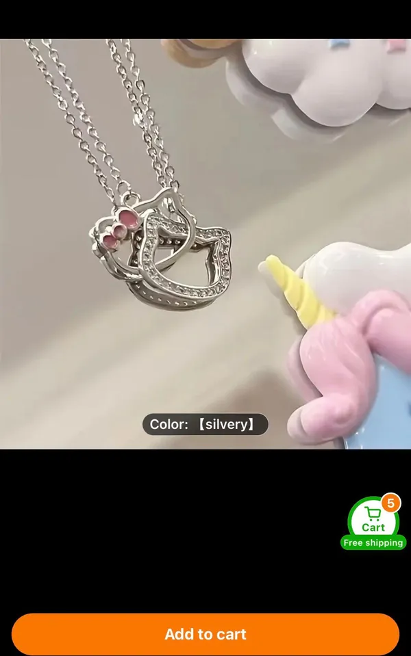 Hello Kitty Interlocking Rhinestone Silver Necklace - Image 2