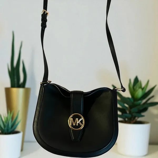 Michael Kors Gabby Small Hobo Crossbody Bag Black MK Logo Gold Hardware Purse‎ - Image 3