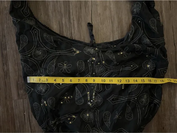 Black Embroidery Slouchy Hobo Bag Sequin Accents Boho - Image 4