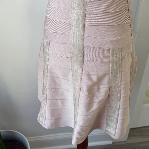 Herve Leger Blush and Silver Mini Dress Size Small - Image 4