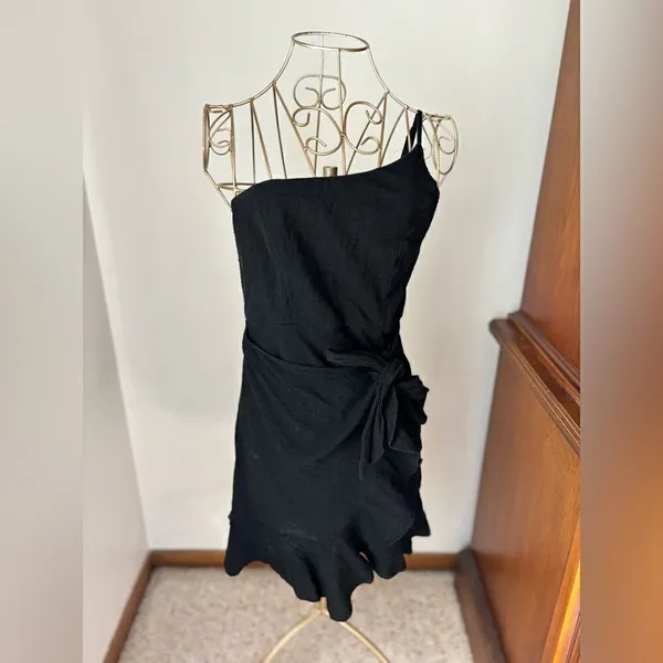 Princess Polly One Shoulder Asymmetrical Ruffle Mini Dress Black Size 6 - Image 2