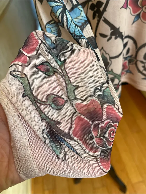 Madden Girl Y2K Tattoo Print Mesh Long Sleeve Top Butterflies Hearts Roses 2XL - Image 6