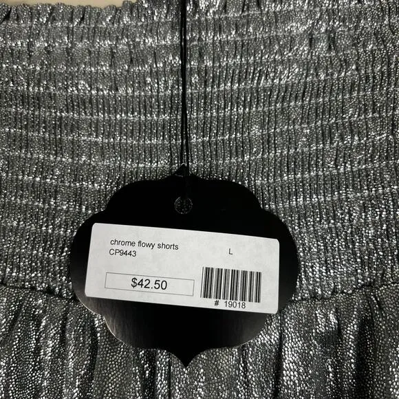 NWT TCEC Womens Chrome Metallic Shorts Silver Futuristic‎ High Rise Smocked Rave - Image 6