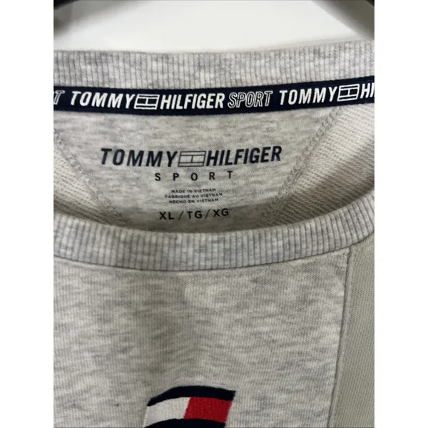 Tommy Hilfiger Womens XL Sporty Crop Top Sweatshirt Heather Gray Blocked Design - Image 3