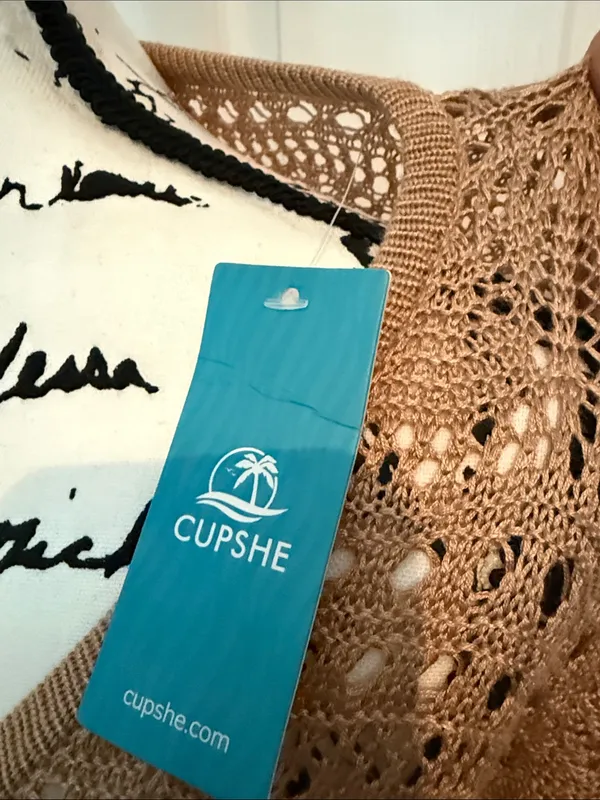 Cupshe Lightweight Camel Crochet V-Neck Swim Cover-up - Image 2