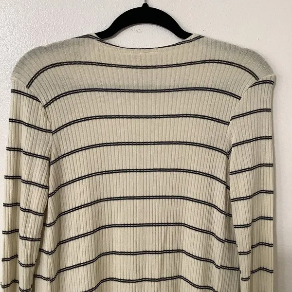 Daytrip Minimalist Chic Cozycore Slouchy‎ Striped Cream Long Open Cardigan Small - Image 7