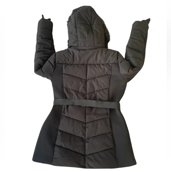 London Fog Black Puffer Jacket with Faux Fur Hood - Image 3