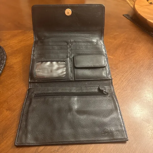 Brighton wallet Vintage Black Leather Brown faux reptile Clutch check - Image 10