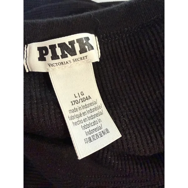 PINK Victoria's Secret Black Ribbed Rhinestone‎ Scoop Neck Thermal Top Large - Image 5