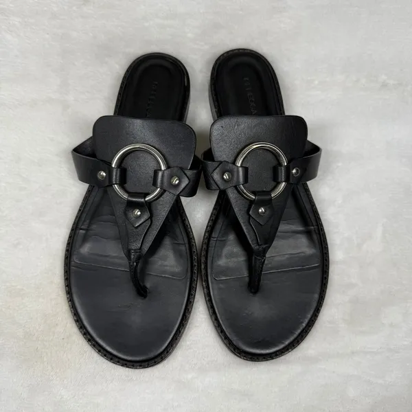 Rebecca‎ Minkoff Black Leather O-Ring Studded Thong Slide Sandals Womens 6M - Image 4