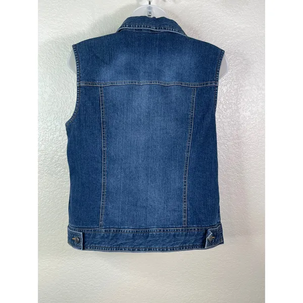 Westbound Womens Small Denim Vest Blue Button Front Stretch Pockets Classic - Image 2