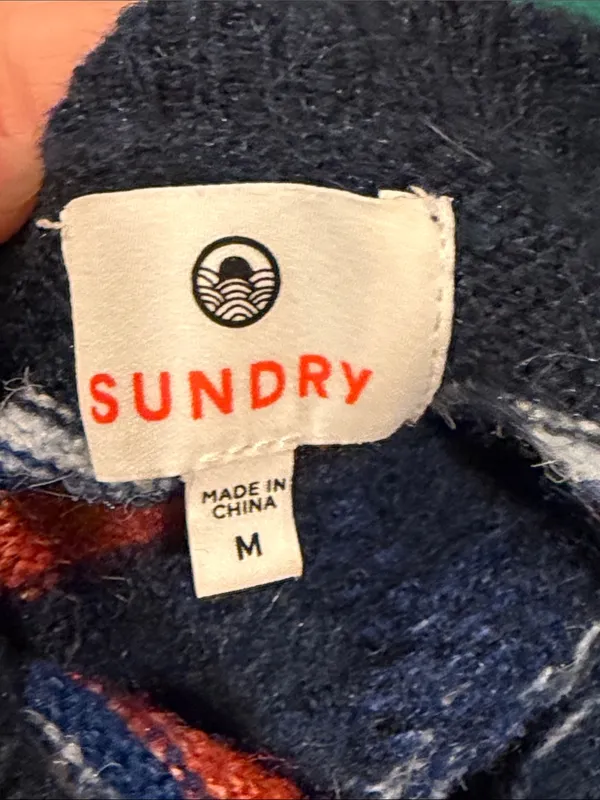 Sundry Navy Fair Isle Crewneck Sweater with Rust & Royal Blue Accents - Image 4