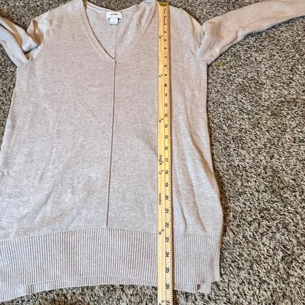 Old Navy Womens V-Neck Tunic Sweater Oatmeal Heather Cotton Blend Small Longline - Image 5