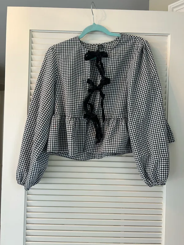 Shein Gingham Tie Top Front - Image 3