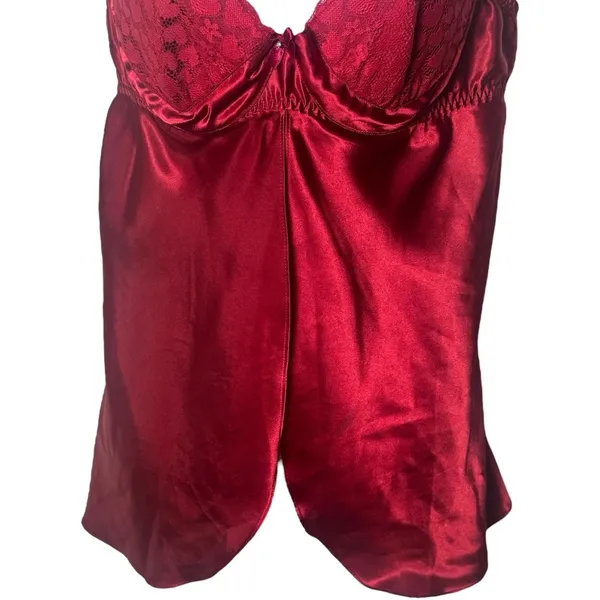 Frederick’s of Hollywood Wine Red Heart Jeweled Embroidered Teddy Top XL‎ - Image 4