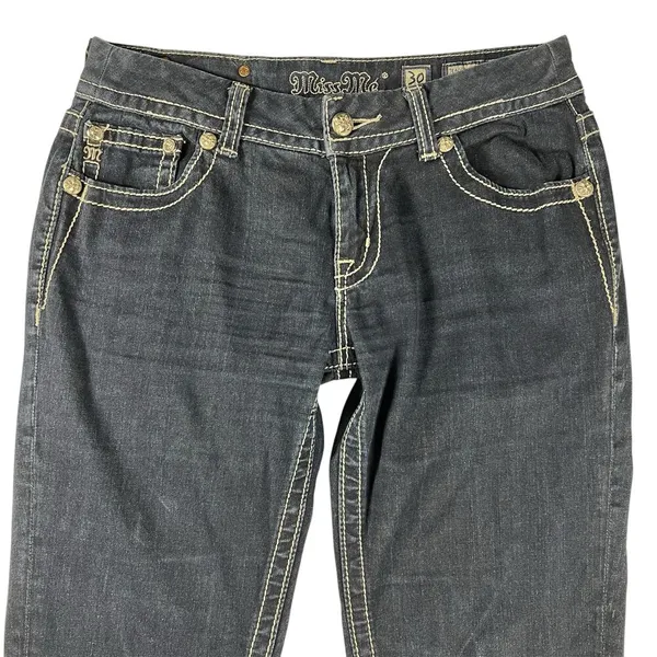 Miss Me Skinny Jeans Dark Wash Embellished Flap Pockets Thick Stitching Size 30 - Image 3