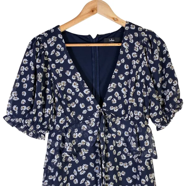 Lulus Anything Lovelier Navy Blue Floral Print Tiered Midi Dress Coastal Size S - Image 3