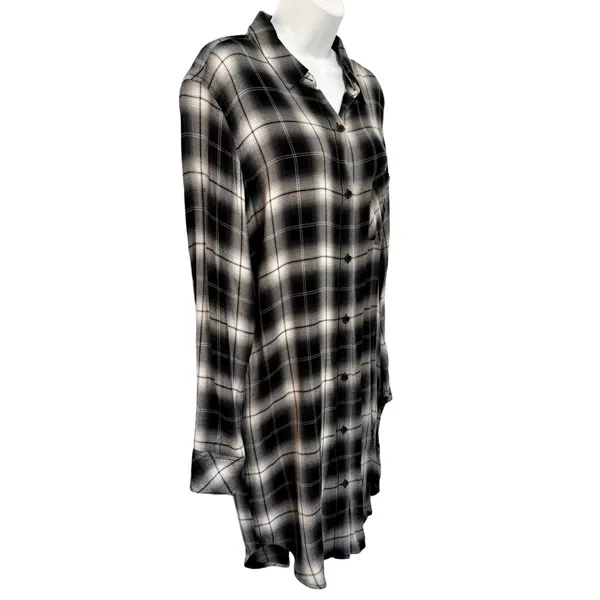 Rails Black White Plaid Button Down Long Sleeve Bianca Soft Shirt Dress size M - Image 7