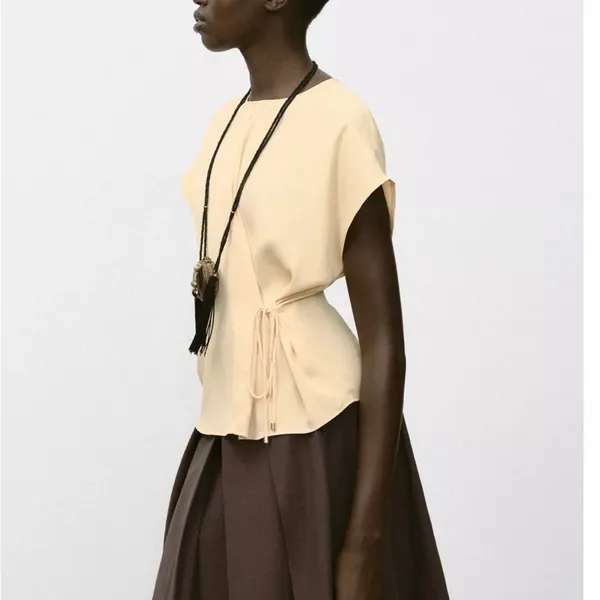 Zara NWT light yellow tie lace side top - Image 7