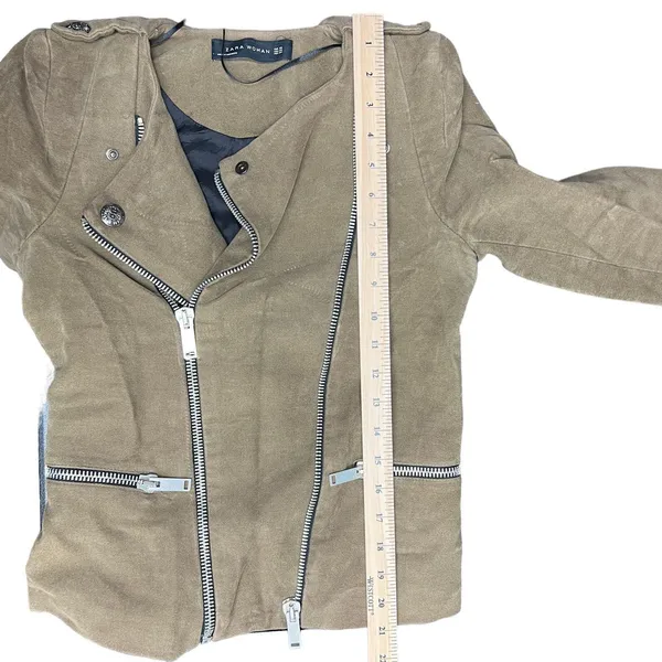 Zara Woman Faux Suede Brown Full Zip Moto Jacket Size XS Flawed - Image 11