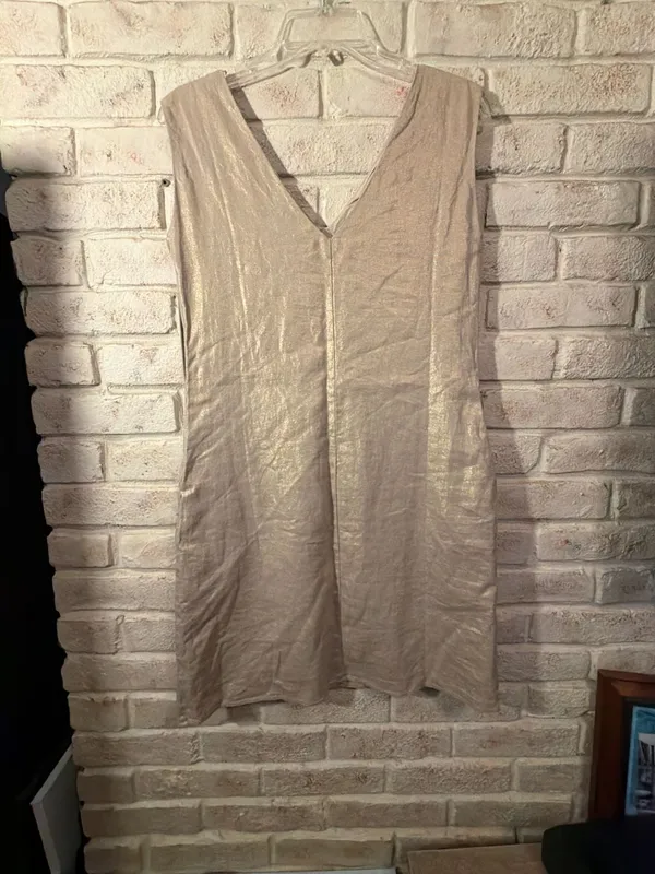 Nicole Miller Metallic Gold Dress Size XS Sleeveless V-Neck Mini - Image 3
