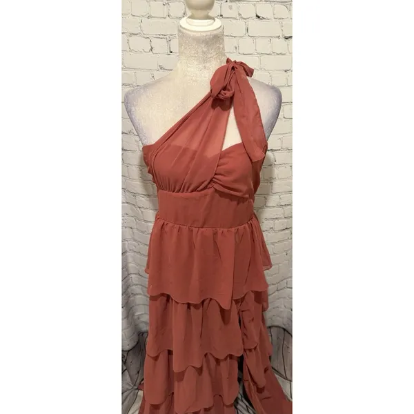 Lulus Elevated Vision Tiered Maxi One Shoulder Cocktail Dress Size XL - Image 3