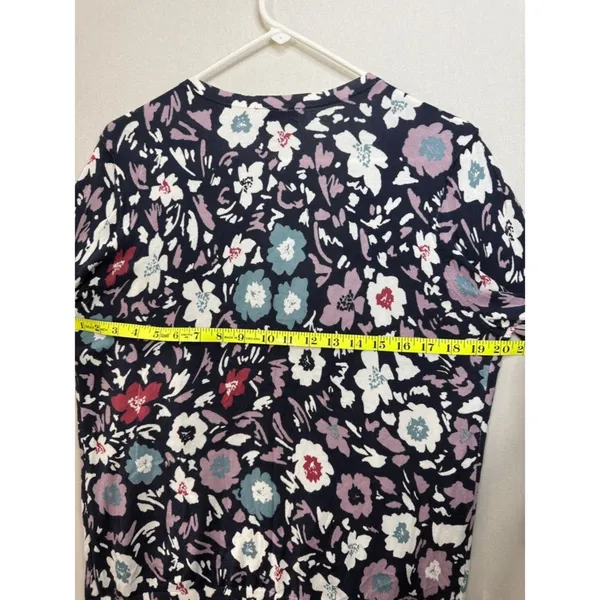 LOFT Navy Floral Button-Front Cardigan with Pink, Teal and White Blooms - Image 5