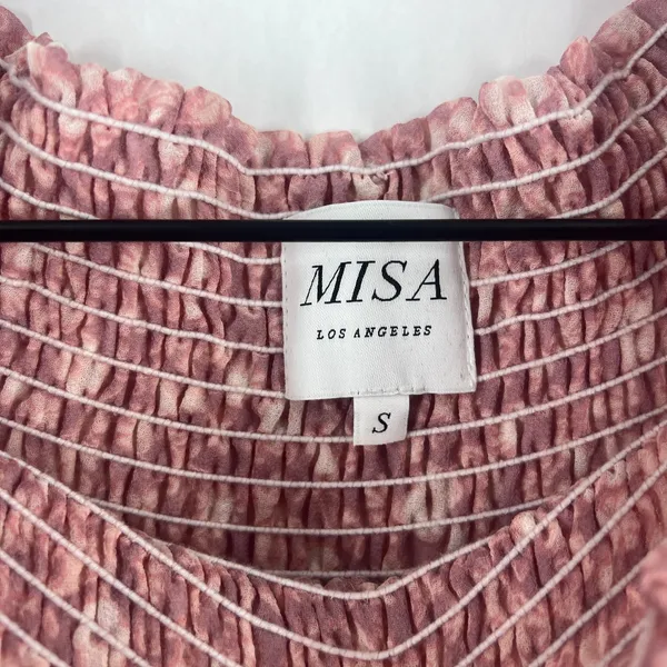 Misa Los Angeles Tiered A Line Mini Dress Womens Small Dusty Rose Floral Smocked - Image 10