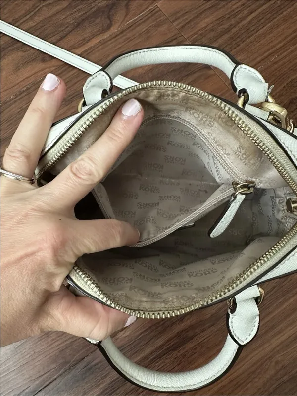 Michael Kors White And Gold Studded Mini Crossbody Purse Bag - Image 5