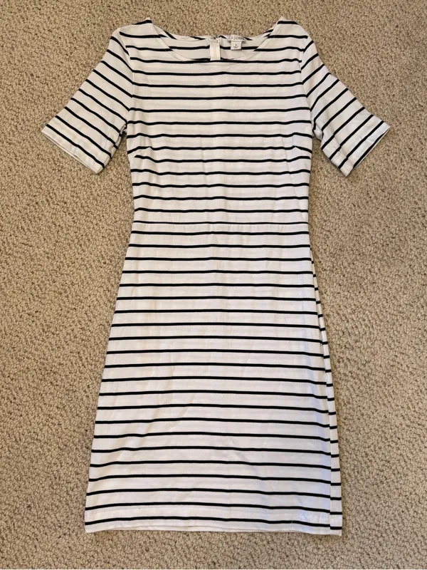 J Crew Black White Striped‎ Knit Sheath Dress Small - Image 2