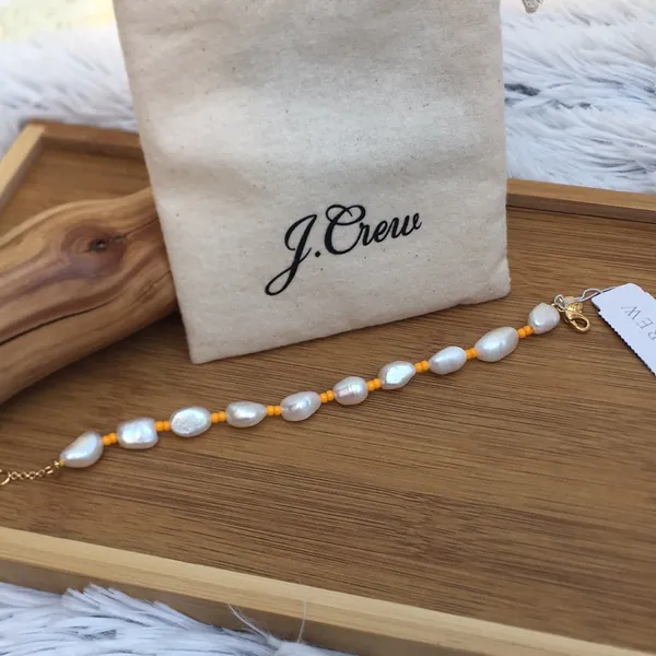 New J. Crew Freshwater Pearl and Sunny Yellow Accent Seed Bead Bracelet - Image 3