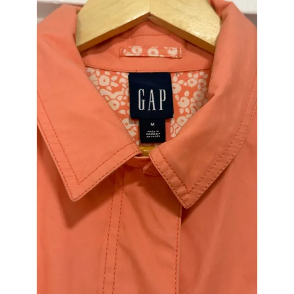 Vintage GAP Trench Coat Y2K Coral Orange Button Front Floral Lining Women Medium - Image 4