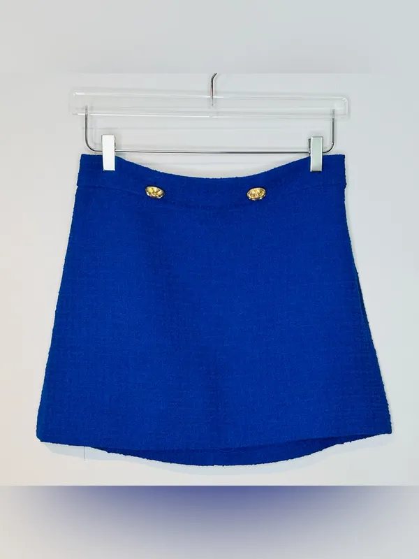 Zara Sapphire Blue Tweed Mini Skirt with Gold Buttons - Image 5