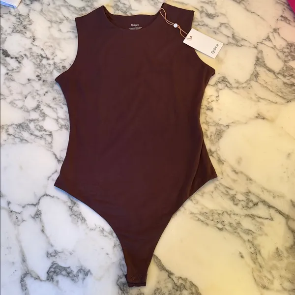 Quince NWT Stretch Cotton Jersey High Neck Sleeveless Bodysuit Cocoa Brown Sz S - Image 6