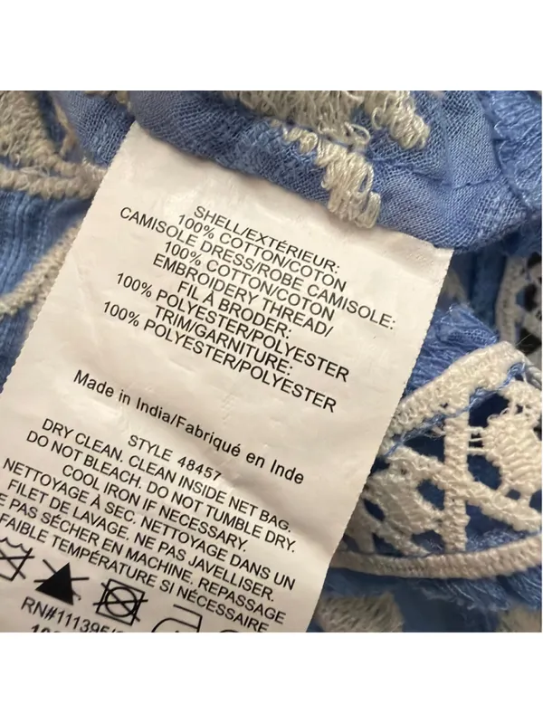 Tory Burch Light Blue Embroidered Crochet Bell Sleeve Tunic Coverup Dress Sz 6 - Image 10