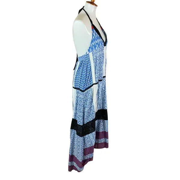 Khaadi Khaas Boho Halter Maxi‎ Dress Blue Patchwork 100% Cotton Small - Image 3