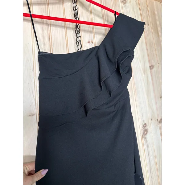 NWT Lulus Grand Beauty Black Ruffled One-Shoulder Mermaid Maxi Dress Goth Size L - Image 4