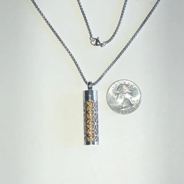 Silver Tone Cylinder Diffuser Pendant Necklace - Image 4