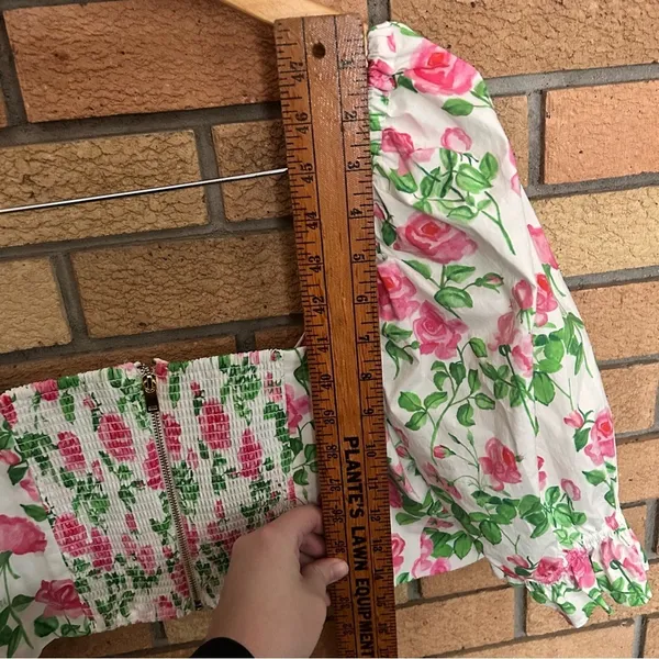 Hill House The Isabella Top Puff Sleeve Tie Front Cropped Pink Roses Size XL - Image 9