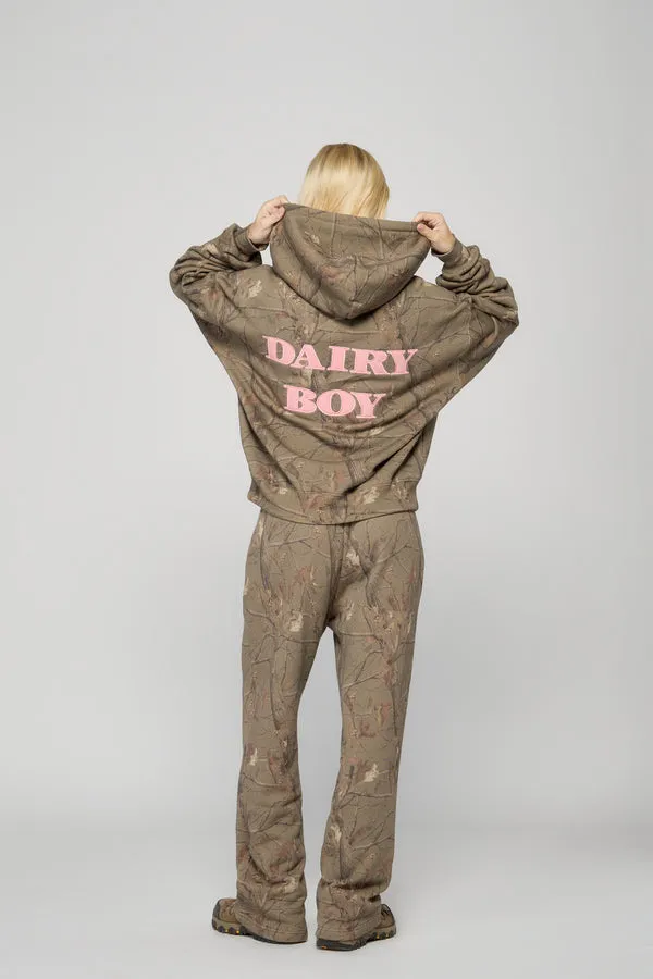 Dairy Boy The Boyfriend Hoodie Evergreen Camo/Pink Appliqué Women's Size Large - Image 2