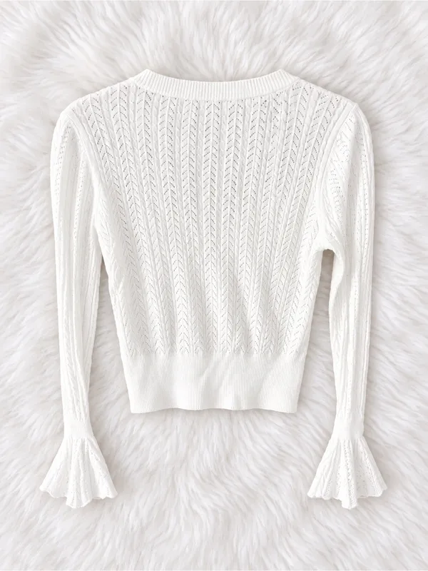 PAIGE Ivory V-Neck Knit Button Cardigan with Bell Cuffs - Image 2