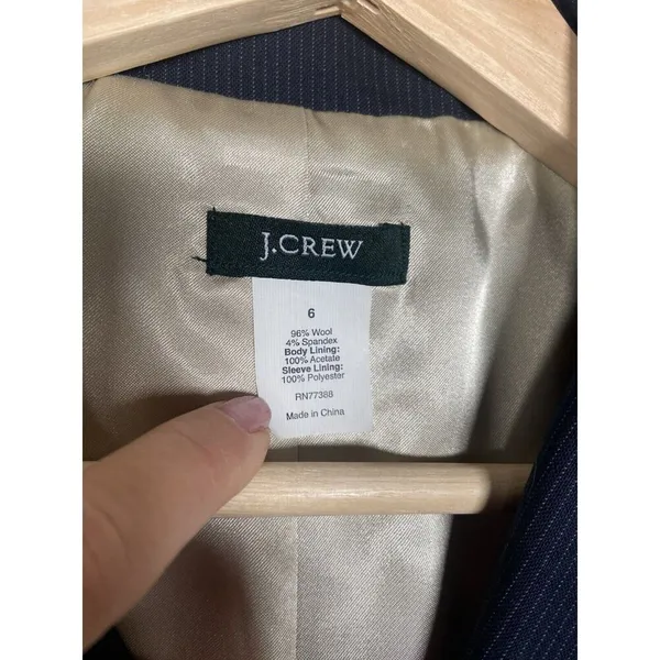 J Crew Pinstripe Wool‎ Blazer Navy Blue Womens Jacket Two Button Size 6 Office - Image 5